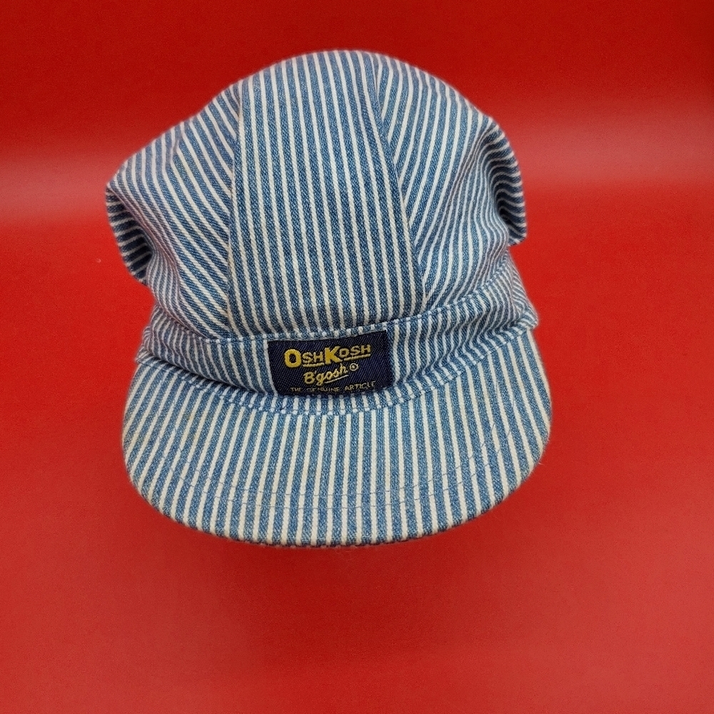 Vintage OshKosh Railroad Conductor striped hat Made in USA SnapBack